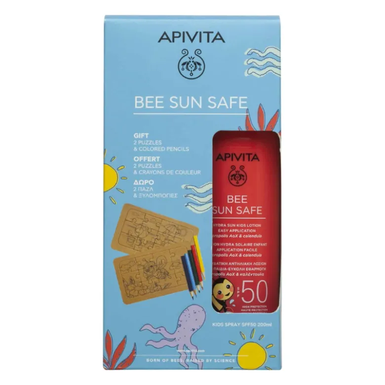 Apivita Bee Sun Safe Kids Spray SPF50 Oferta Puzzles e Lápis de Cor