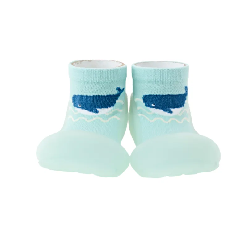 Attipas Summer Whale Blue Sapato Bebé AQUA-X Barefoot T19 | Secagem rápida ideais para praia e verão
