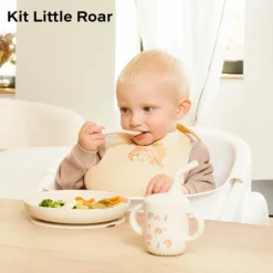 BabyMoov Kit Refeição Evolutivo Silicone Little Roar 9M+ | Prato, Copo 3 em 1 e Colher