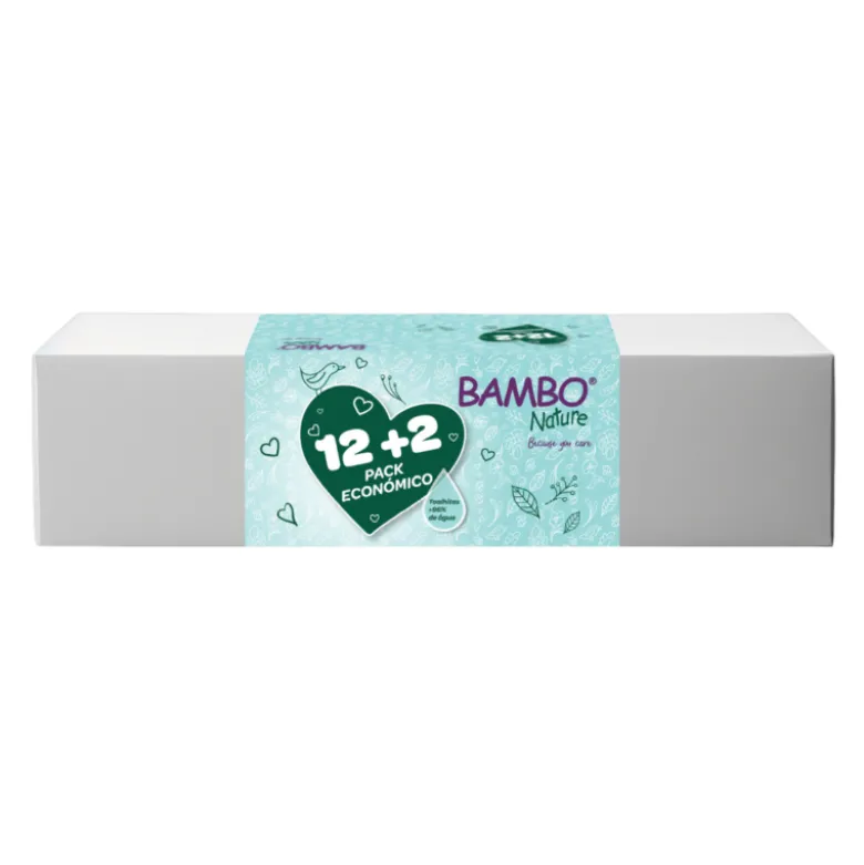 Bambo Nature Pack Económico Toalhitas 12+2 | 14 Embalagens de 50Uni. cada | Sem Perfume p/ Pele Sensível | Plastic-Free
