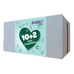 Bambo Nature Pack Económico Toalhitas 10+2 | 12 Embalagens de 80 Uni. | Sem Perfume p/ Pele Sensível | Plastic-Free