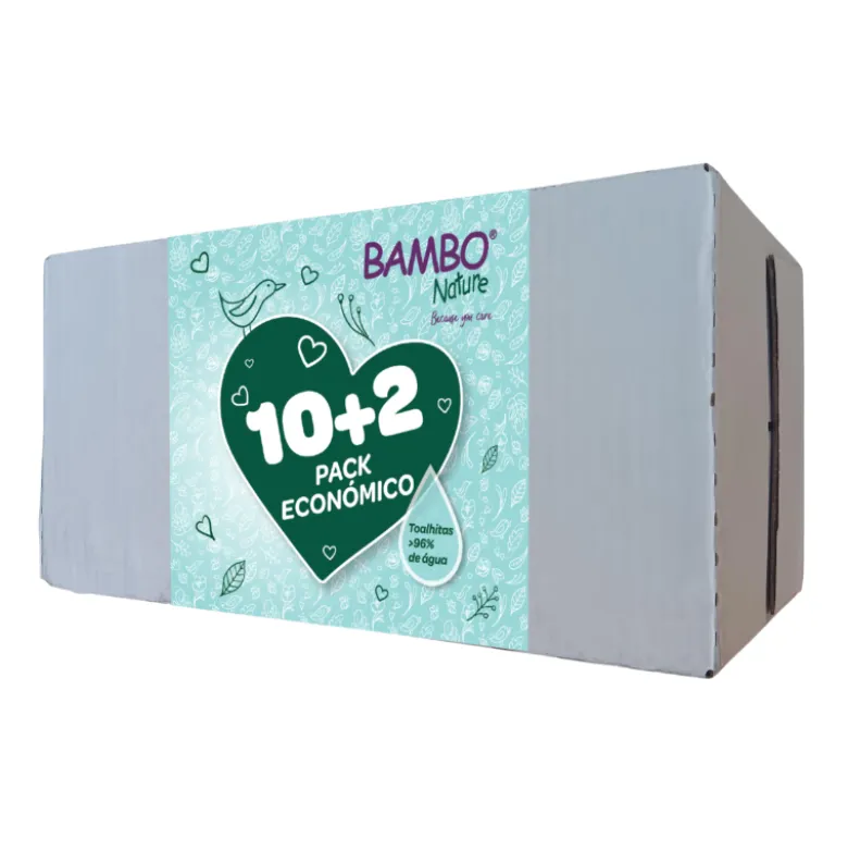 Bambo Nature Pack Económico Toalhitas 10+2 | 12 Embalagens de 80 Uni. | Sem Perfume p/ Pele Sensível | Plastic-Free