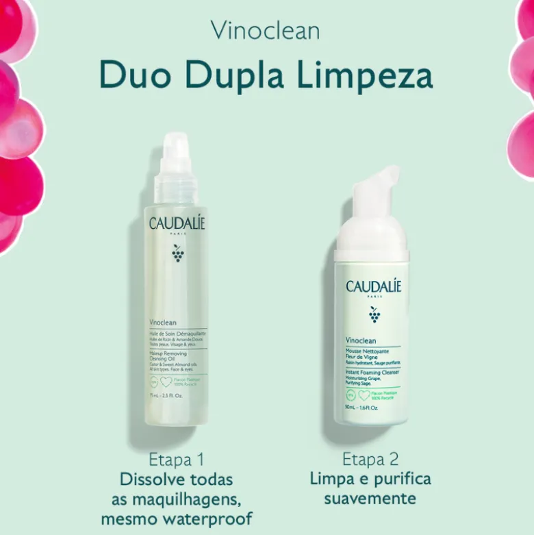 Caudalie Coffret Natal 2025 Duo de Limpeza | Óleo Desmaquilhante 75ml + Espuma 50ml