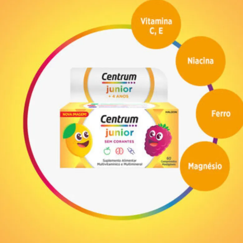 Centrum Junior 60 Comprimidos Mastigáveis | Vitaminas e Minerais Crianças +4 Anos