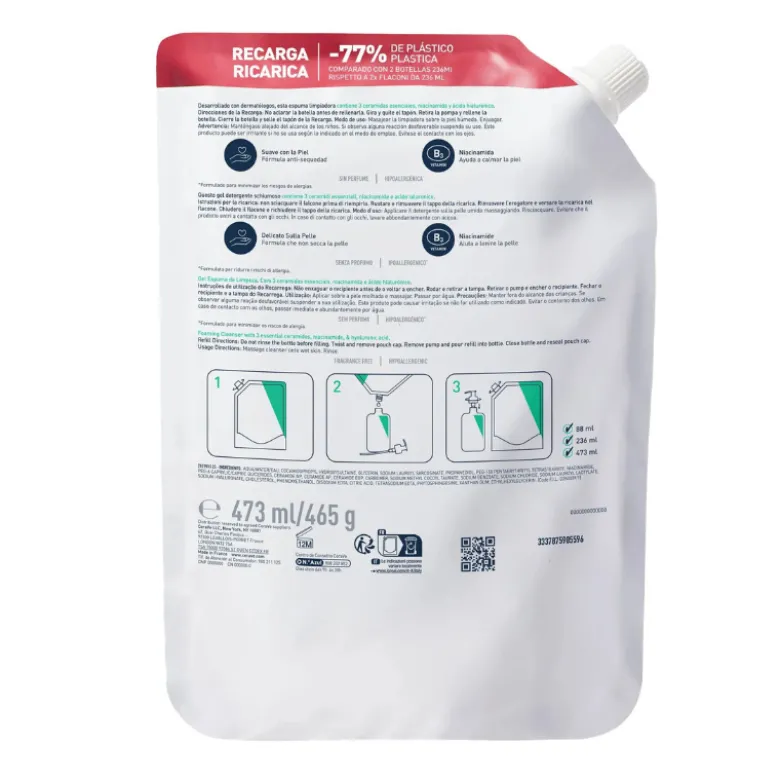 CeraVe Recarga Gel Espuma de Limpeza 473ml -30% | Controlo Oleosidade | Pele Normal a Oleosa | Sem Perfume