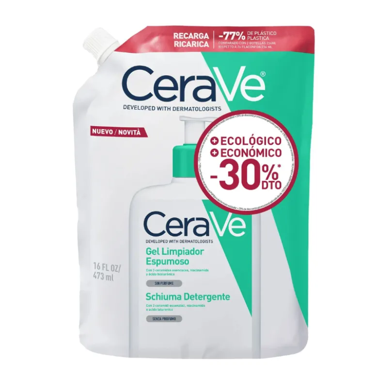 CeraVe Recarga Gel Espuma de Limpeza 473ml -30% | Controlo Oleosidade | Pele Normal a Oleosa | Sem Perfume