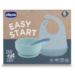 Chicco Easy Start Conjunto Papa Silicone Azul 6M+ | 3 Peças Sem BPA