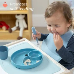 Chicco Prato Silicone com 3 Divisórias e Ventosa Azul 12M+ | Compatível com micro-ondas e máquina de lavar loiça