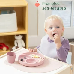 Chicco Prato Silicone com 3 Divisórias e Ventosa Rosa 12M+ | Compatível com micro-ondas e máquina de lavar loiça