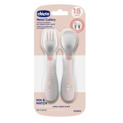 Chicco Talheres Inox Rosa +18M