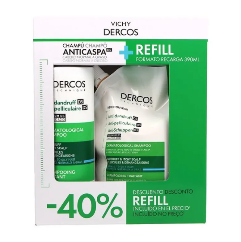 Dercos Pack Anticaspa Oleoso Champô 390ml + Refill 390ml | Caspa Persistente