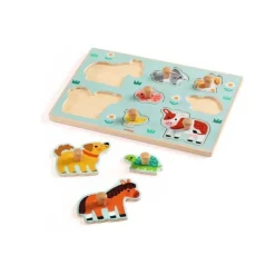Djeco Puzzle com Pega Animais Dog'n'Co 12+ Meses | 8 Peças Madeira