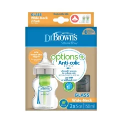 Dr. Brown's Biberão de Vidro Anti-Cólicas Options+ 2x150ml | Boca Larga | Sistema Ventilação