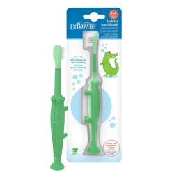 Dr. Brown's Escova Dentes Crocodilo | 1-4 Anos | Cerdas Suaves Base com Ventosa