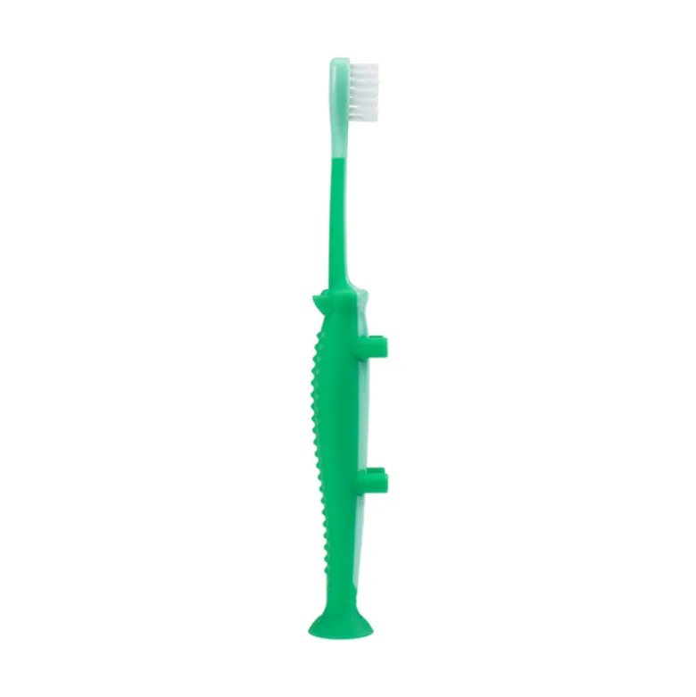 Dr. Brown's Escova Dentes Crocodilo | 1-4 Anos | Cerdas Suaves Base com Ventosa