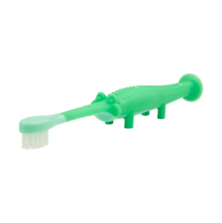 Dr. Brown's Escova Dentes Crocodilo | 1-4 Anos | Cerdas Suaves Base com Ventosa