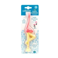 Dr. Brown's Escova Dentes Flamingo | 1-4 Anos | Cerdas Suaves Base com Ventosa