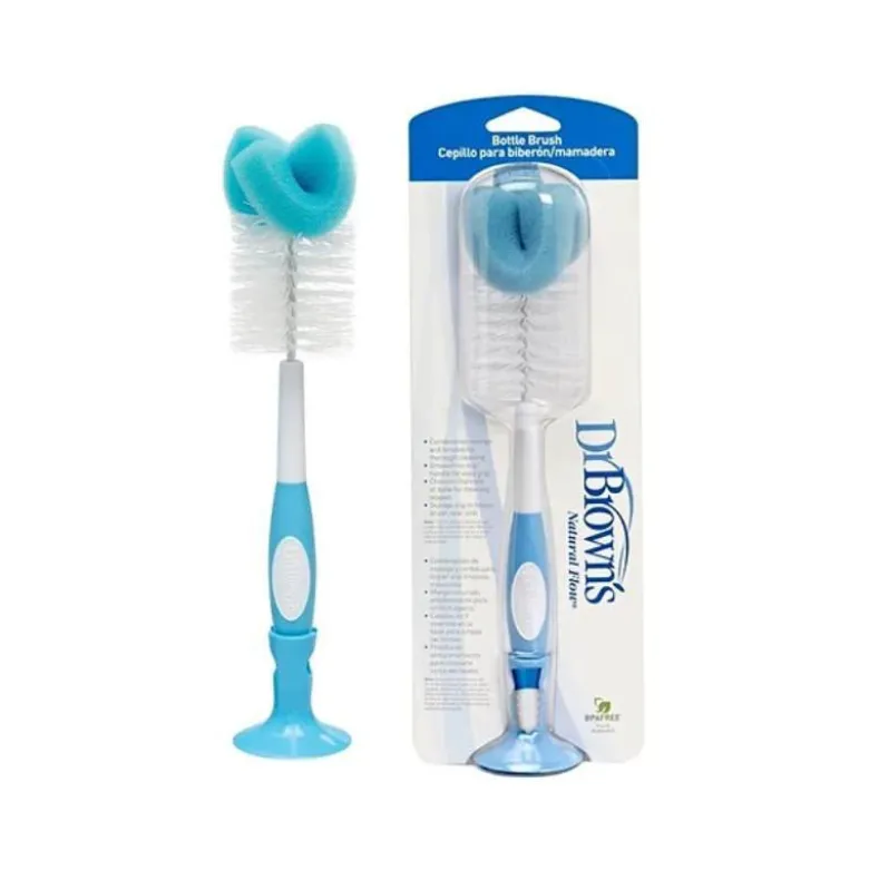 Dr. Brown's Escovilhão Limpeza Biberões Azul | Com Extremidade para Tetinas e Base Ventosa