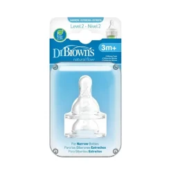 Dr. Brown's Tetina Boca Estreita Nível 2 +3 Meses | 2 Tetinas para bebés em crescimento