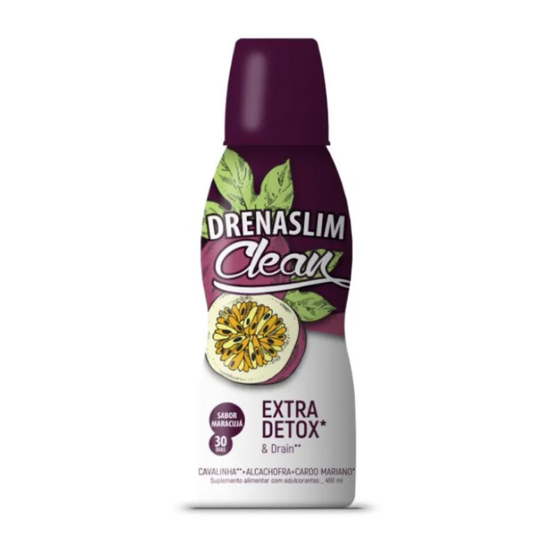 Drenaslim Clean Solução 450ml Maracujá | ExtraDetox & Drain | Elimina Toxinas | Suporte Hepático