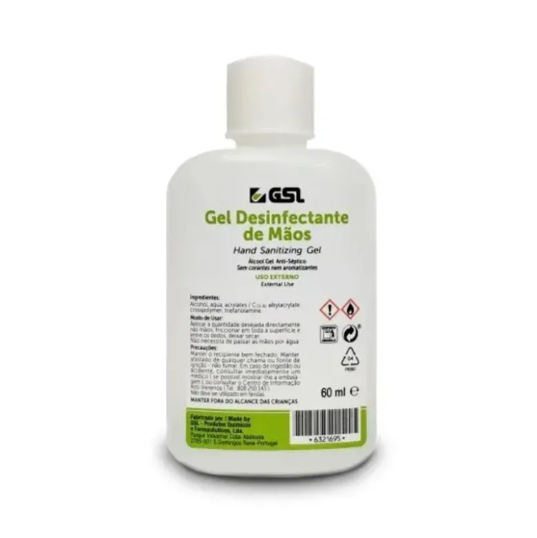 GSL Álcool Gel Desinfetante Mãos 60ml | Sem Perfume | Secagem Rápida e Uso Profissional
