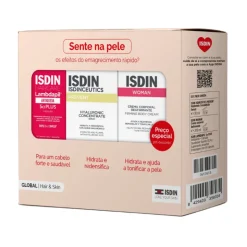 ISDIN Pack Global Hair & Skin Lambdapil 5a Plus + Hyaluronic Sérum + Creme Reafirmante | Kit 3 produtos Cabelo, Rosto e Corpo