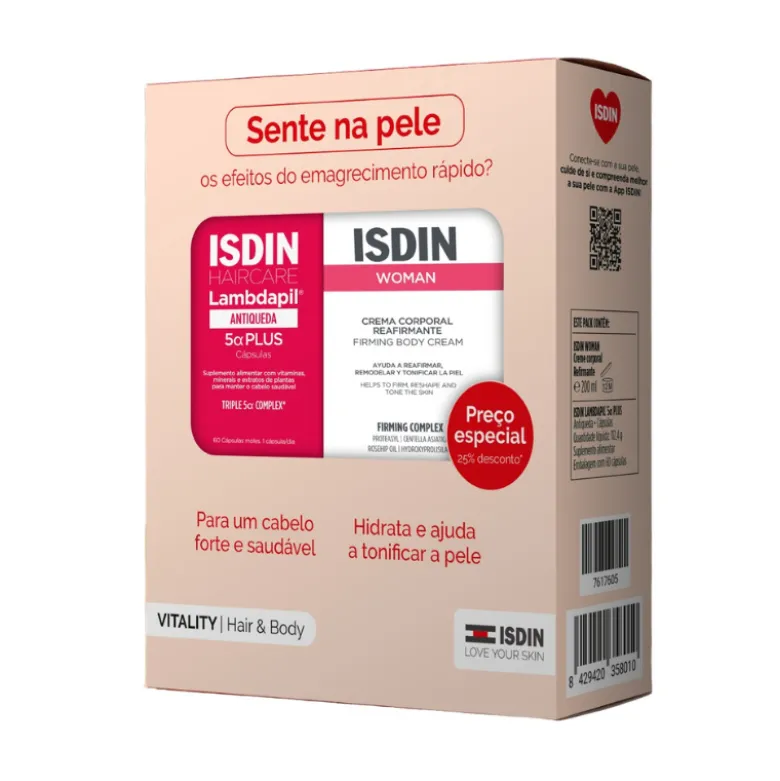 ISDIN Pack Vitality Hair & Body Lambdapil 5a Plus 60 Cáps + Woman Creme Reafirmante 200ml