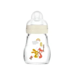 MAM Feel Good Biberão Vidro Neutro 170ml +0M | Fluxo 0 ideal para leite materno com Tetina SkinSoft