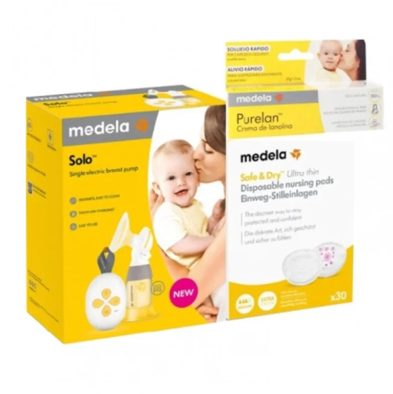Medela Solo Hands-free Extrator Leite + 30 Discos + Purelan | Pack Amamentação