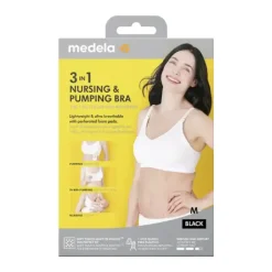 Medela Sutiã Amamentação 3 em 1 Preto M | Extração Mãos-Livres | Conforto Adaptive Stretch