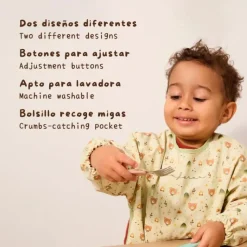 Miniland Babete Impermeável com Mangas Explorer | Babete Bebé com Bolso 6M+