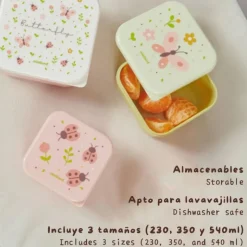 Miniland Conjunto 3 Lancheiras Butterfly | Caixas para Bebé sem BPA | Empilháveis