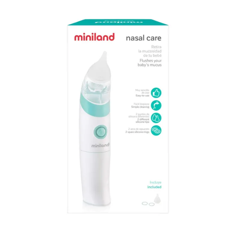 Miniland Nasal Care Aspirador Nasal Elétrico | Remoção Rápida e Higiénica de Muco | Com 2 Pontas