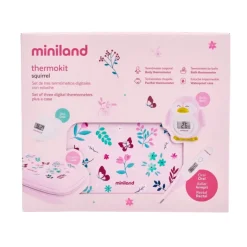 Miniland Squirrel Thermokit Kit 3 Termómetros | Corporal + Chupeta + Banho | Alerta de Febre | Bolsa Incluída
