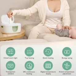 Momcozy Aquecedor de Toalhitas Bebé | Com Luz Noturna e Aquecimento Rápido