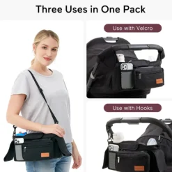 Momcozy Bolsa Preta Organizadora Carrinho Bebé | Porta Copos + Arrumação Fácil + Alça