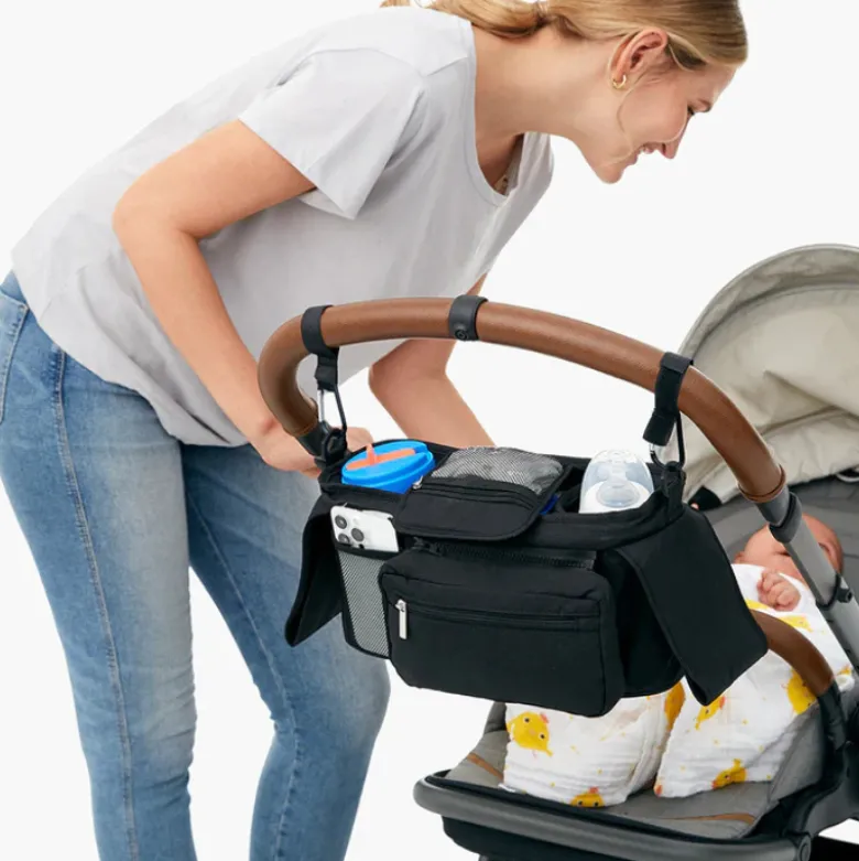 Momcozy Bolsa Preta Organizadora Carrinho Bebé | Porta Copos + Arrumação Fácil + Alça