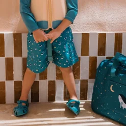 Monnëka Bolsa de Praia Whale Teal 50cm | Malha com Fundo Gradeado