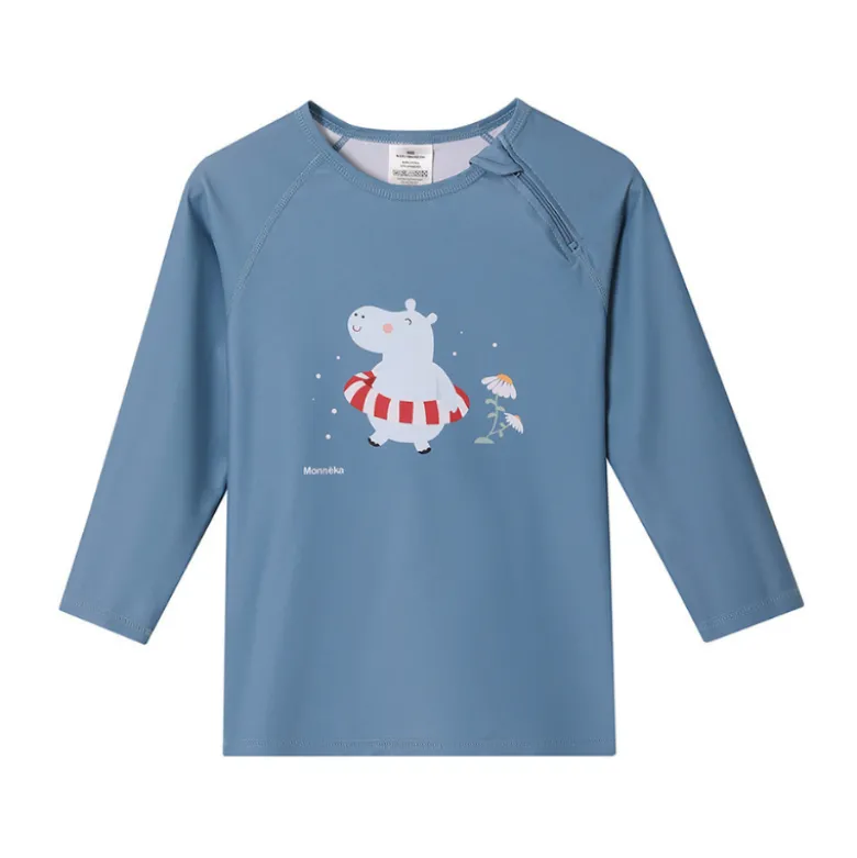 Monnëka Camiseta de Proteção Solar Manga Comprida Hippos 4-5A | UPF50+ | Oeko-Tex