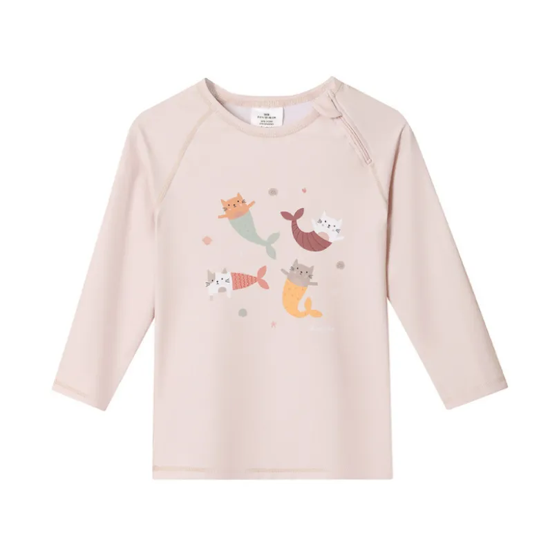 Monnëka Camiseta de Proteção Solar Manga Comprida Mermaid Cats 2-3A | UPF50+ | Oeko-Tex