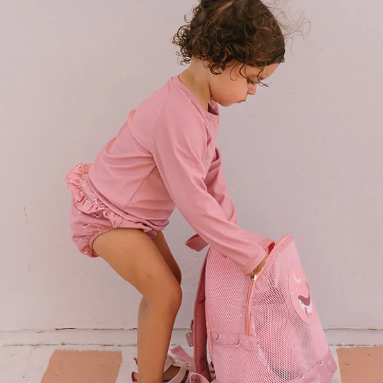 Monnëka Camiseta de Proteção Solar Manga Comprida Whale Pink 1-2A | UPF50+ | Oeko-Tex