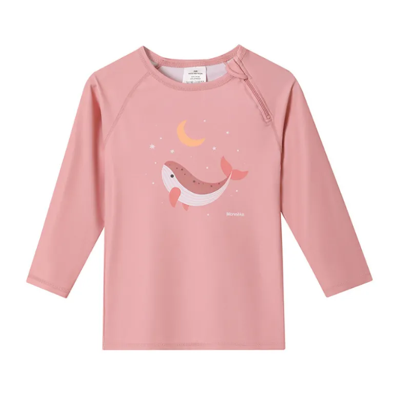 Monnëka Camiseta de Proteção Solar Manga Comprida Whale Pink 6-12M | UPF50+ | Oeko-Tex