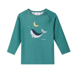 Monnëka Camiseta de Proteção Solar Manga Comprida Whale Teal 1-2A | UPF50+ | Oeko-Tex