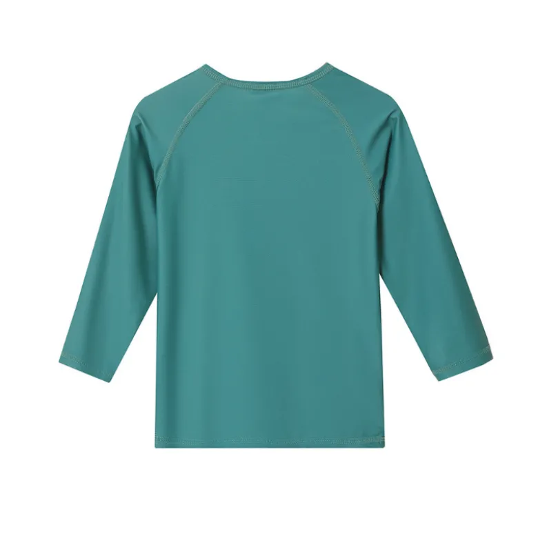 Monnëka Camiseta de Proteção Solar Manga Comprida Whale Teal 4-5A | UPF50+ | Oeko-Tex