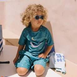 Monnëka Camiseta de Proteção Solar Manga Curta Whale Teal 1-2A | UPF50+ | Oeko-Tex