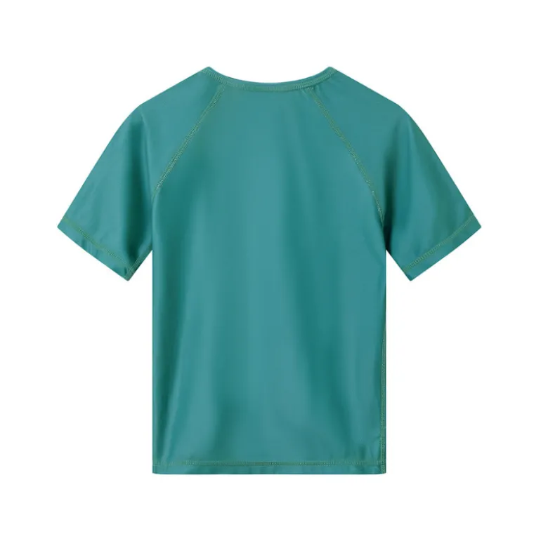 Monnëka Camiseta de Proteção Solar Manga Curta Whale Teal 1-2A | UPF50+ | Oeko-Tex