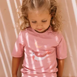 Monnëka Camiseta de Proteção Solar Whale Pink 1-2A | UPF50+ | Oeko-Tex