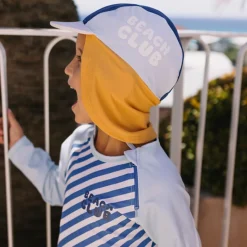 Monnëka Chapéu Bebé Praia UV50+ Stripes Blues & Beyond M 12-24 Meses | Com Lycra Secagem Rápida com Proteção Nuca