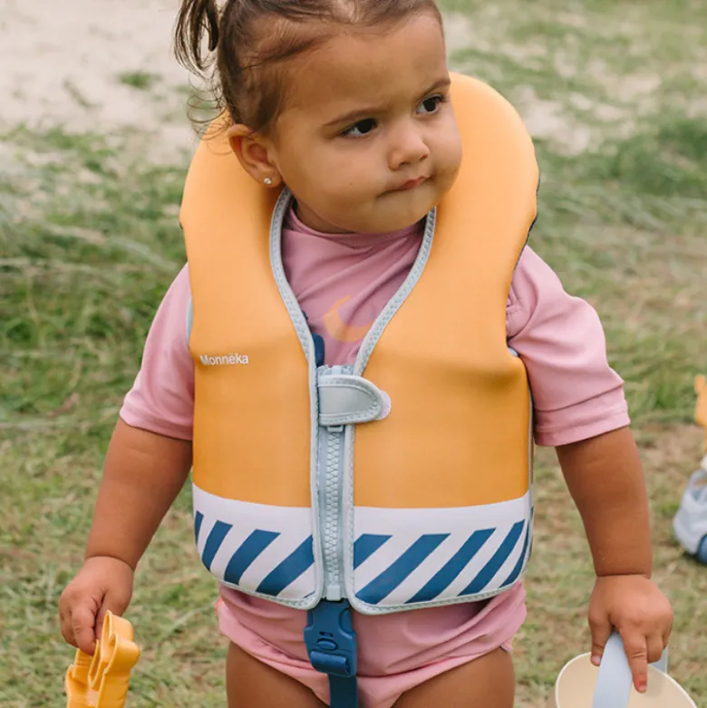 Monnëka Colete Flutuante Aprendizagem Stripes Blues & Beyond 1-2 Anos | 11-15kg | Para os primeiros contactos com a água