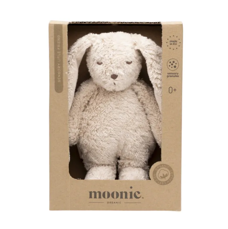 Moonie Peluche Sensorial Coelho Pequeno Bege 22cm | Algodão Orgânico Bebé 0m+
